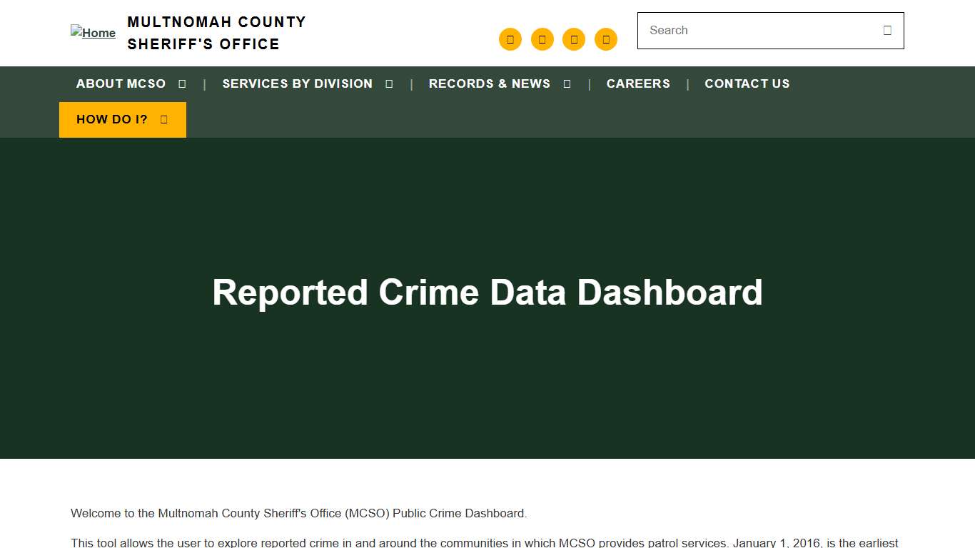 Reported Crime Data Dashboard Multnomah County Sheriff's Office