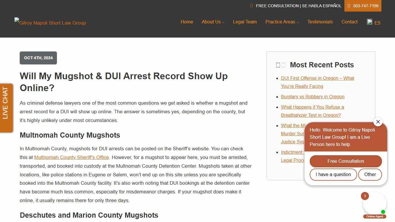 Criminal Law Question - Will My Mugshot & DUI Arrest Record Show Up Online?
