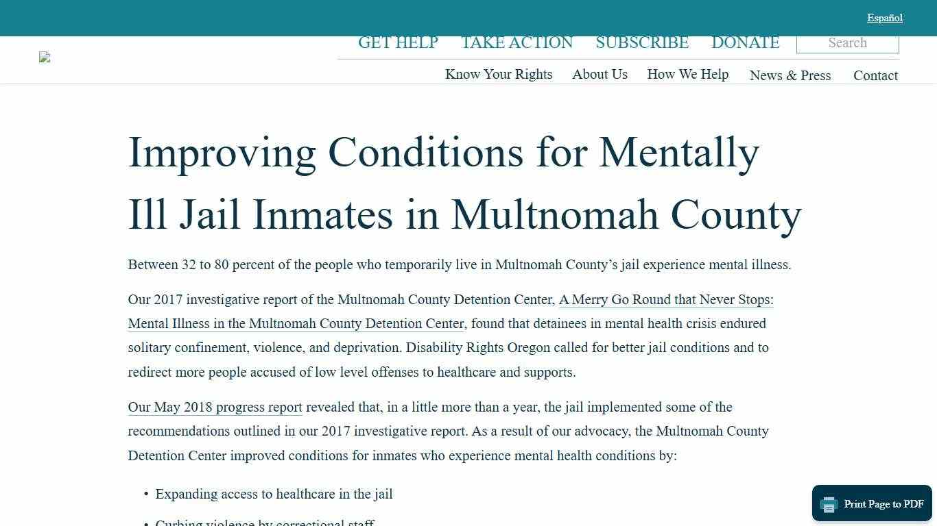 Improving Conditions for Mentally Ill Jail Inmates — DRO