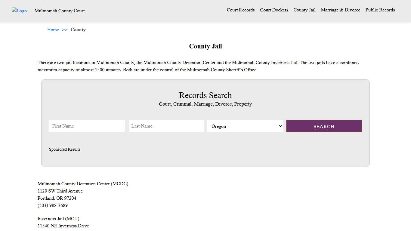 County Jail Multnomah County Court